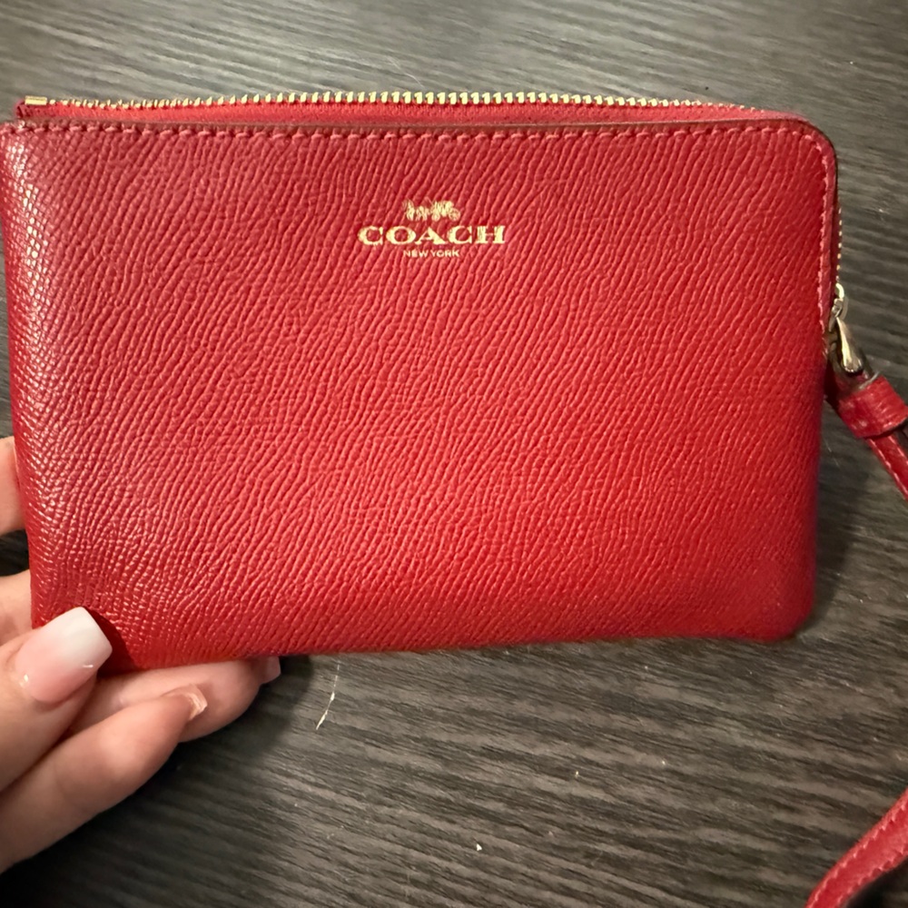 Coach Red Leather Zip Wristlet